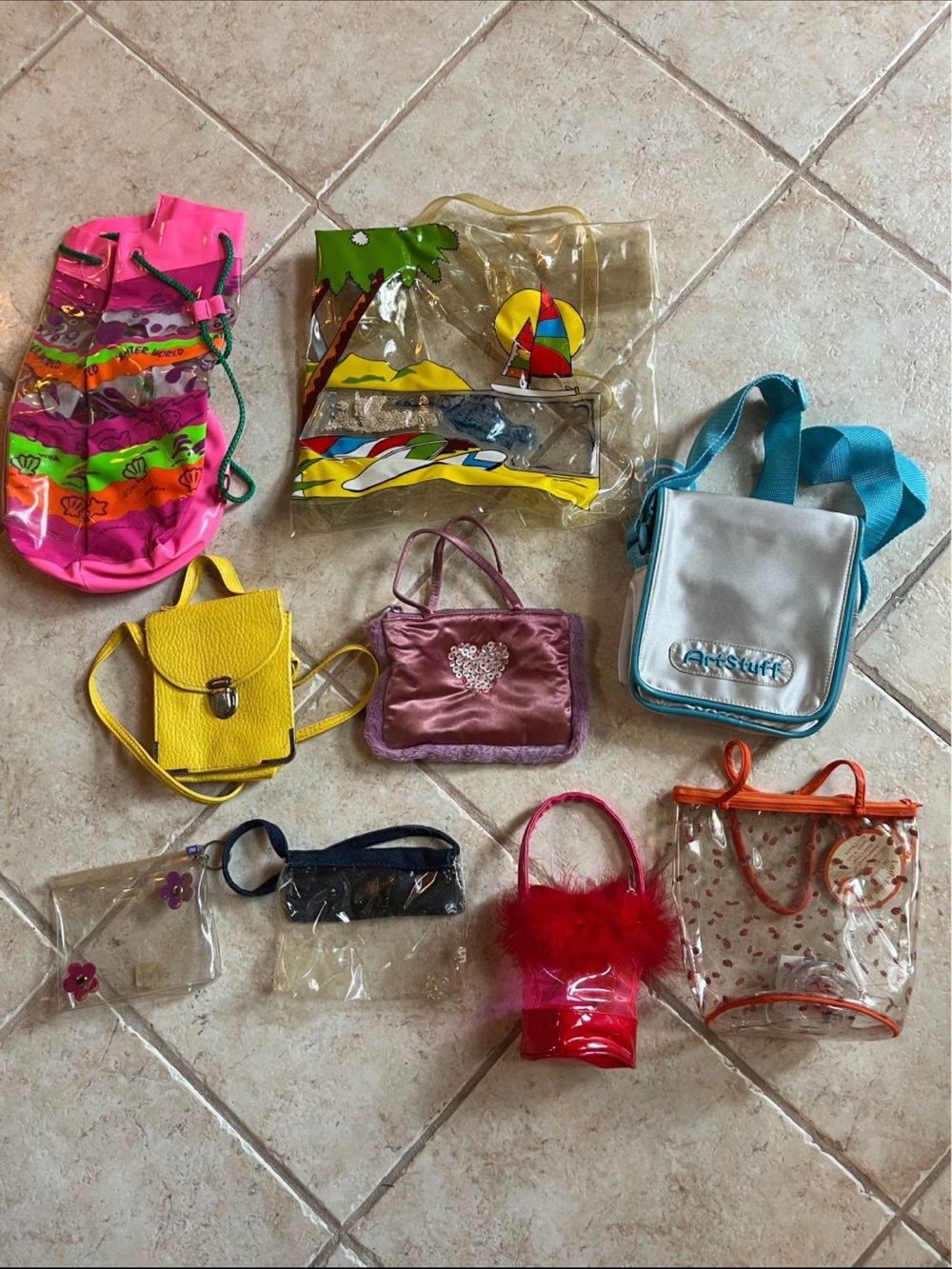 little girls vtg 90s  purses, beach bags & small clear bags (9)new and like new